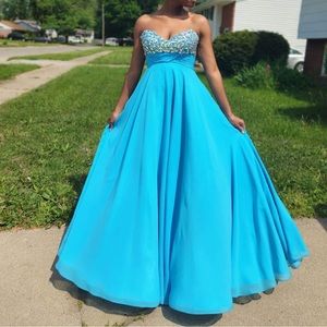 Turquoise Light Blue Aline Strapless Dress Formal Prom Wedding